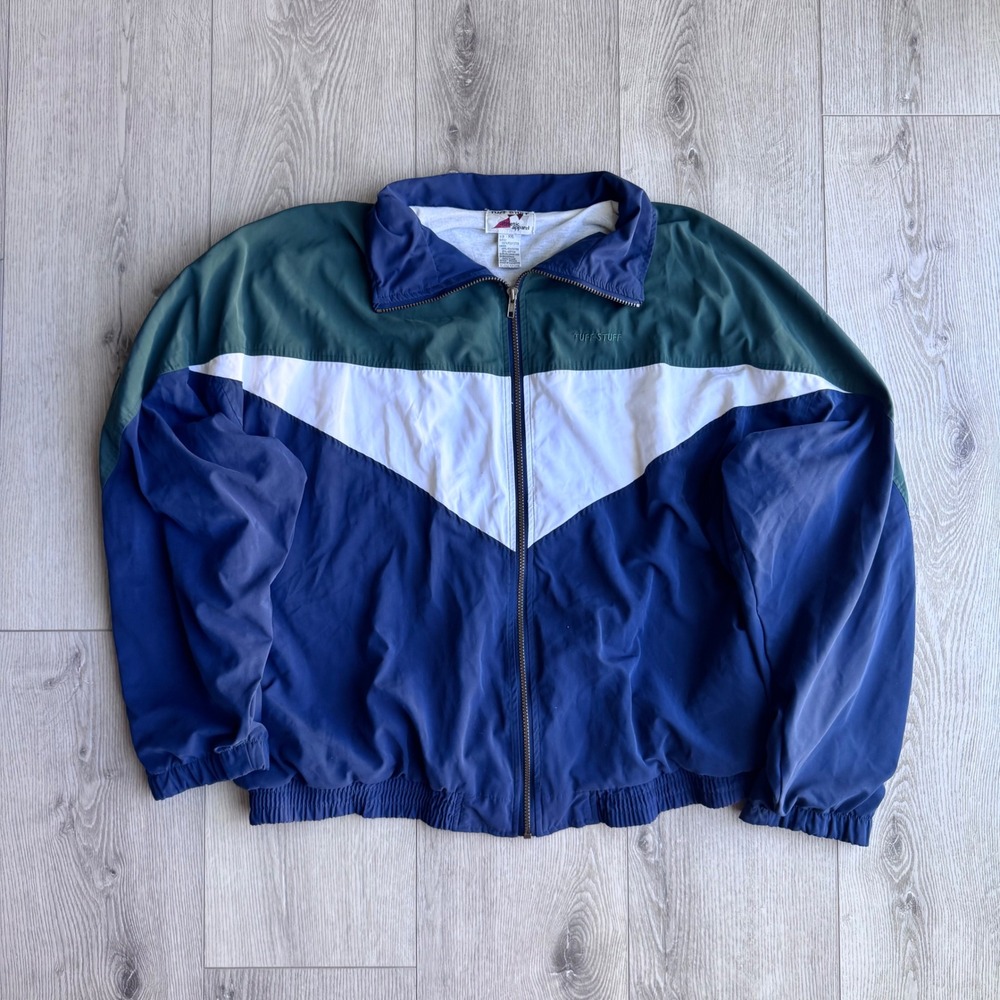 Vintage 90s Tuff Stuff Color Block Windbreaker Jacket Blue Green XXL 950232